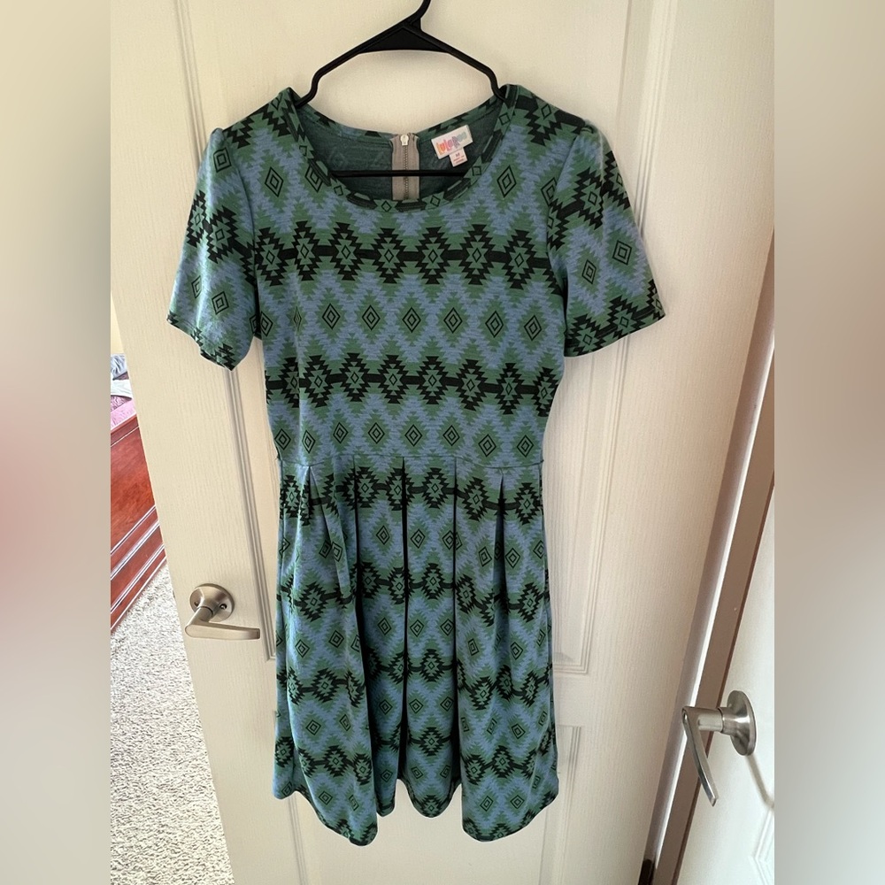 LuLaRoe Amelia Pleated‎ Dress Sz M equestrian office Church, wear